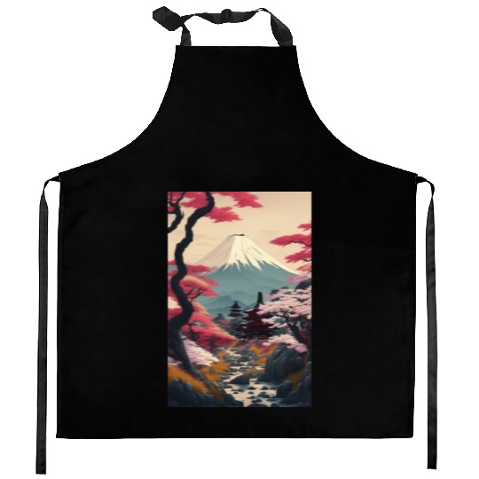 Asia Landscape Serene Mount Fuji Kitchen Aprons