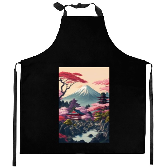 Asia Landscape Serene Mount Fuji Kitchen Aprons