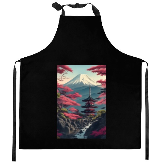 Asia Landscape Serene Mount Fuji Kitchen Aprons