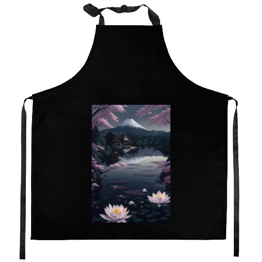 Asia Landscape by night Serene Mount Fuji Kitchen Aprons