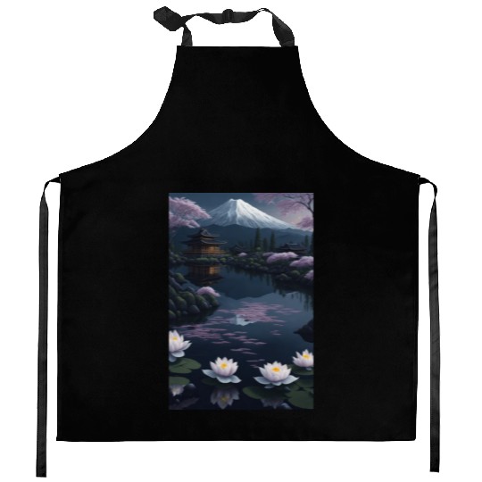 Asia Landscape by night Serene Mount Fuji Kitchen Aprons