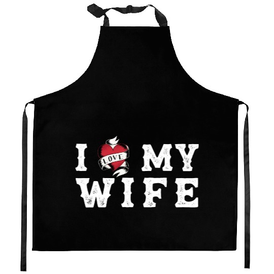 I Heart My Wife at Vintage Tattoo Style Kitchen Aprons