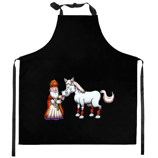Saint Nicholas Feeding His Horse Kitchen Aprons