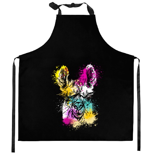 Colorful Splash Art Farm animals alpaca Llama head Kitchen Aprons