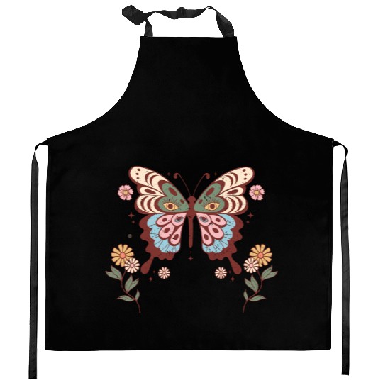 Boho Butterfly Flower Kitchen Aprons