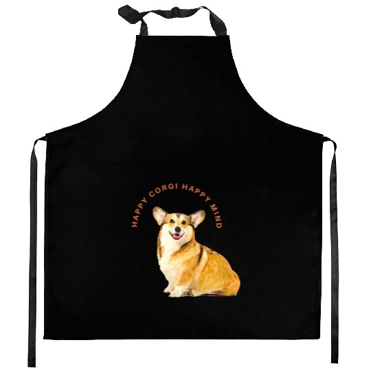 Happy mind happy corgi Kitchen Aprons