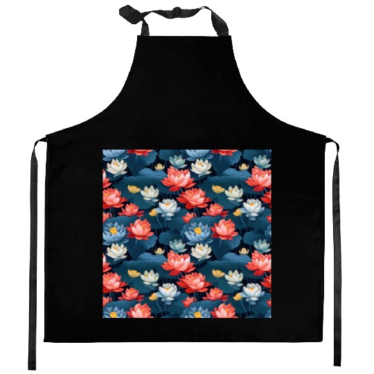 Serenity Blooms: Timeless Lotus Pattern Kitchen Aprons