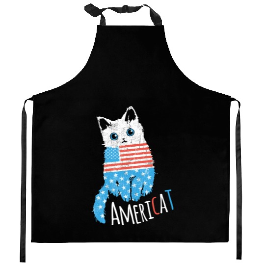 Americat Proud American Cat Lover Design For Kitchen Aprons