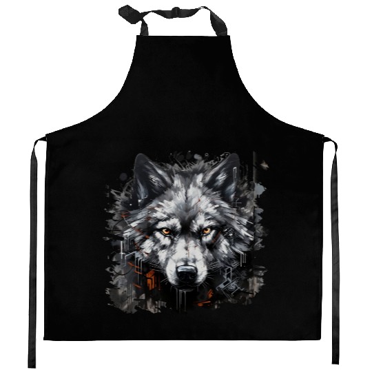 The Lone Wolf. Urban Hunter, Graffiti Style. Kitchen Aprons