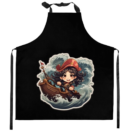 Pirate Captains Cute Cartoon Steering Kitchen Aprons