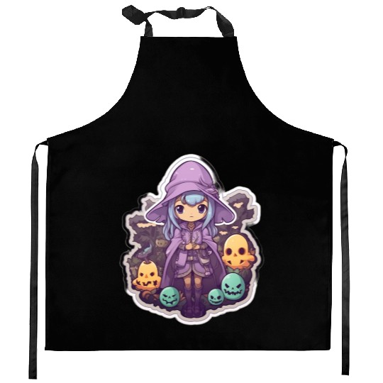 Cute Cartoonish Necromancer Summoning Friends Kitchen Aprons