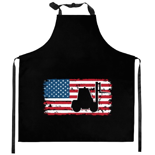 Forklift Driver Usa Flag Kitchen Aprons