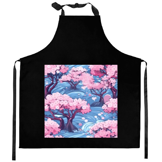 Anime Euphoria: Fantasy Cherry Blossom Dreamscape Kitchen Aprons