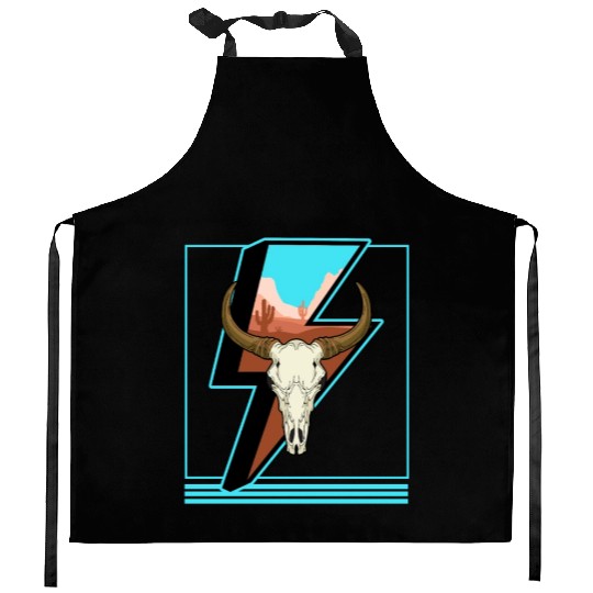 Cowboy Kitchen Aprons, Lightning Cow Skull Dessert Cactus