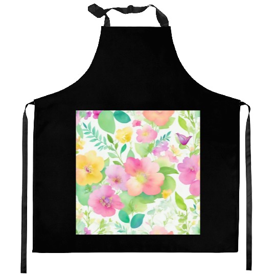 watercolor wildflower pattern Kitchen Aprons