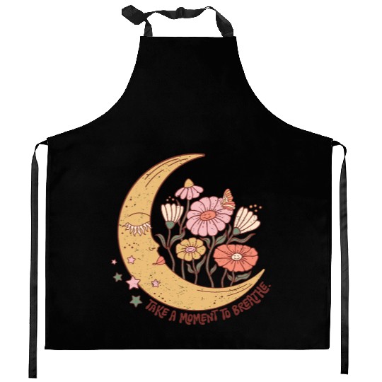 SELF CARE Kitchen Aprons, Moon Face, Wild Flower Kitchen Aprons