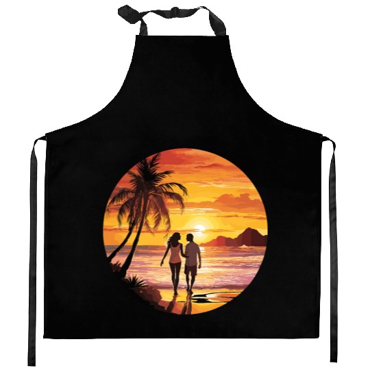 Beach romantic couple Kitchen Aprons