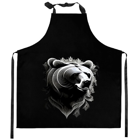 Dark muzzle black and white Kitchen Aprons Russian Ornam.