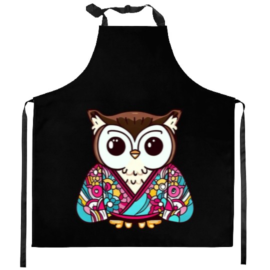 Japanese Kimono owl Kitchen Aprons