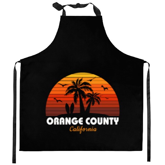 Retro Orange County California Sunset Cool Kitchen Aprons