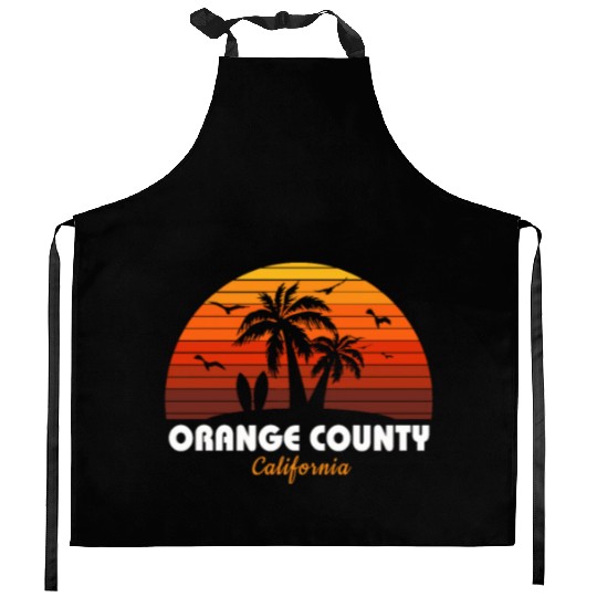 Retro Orange County California Sunset Cool Kitchen Aprons