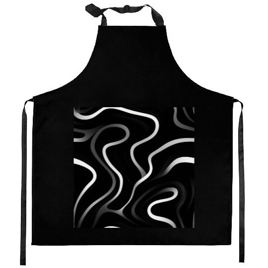 Monochrome Elegance: White Abstract Lines on Black Kitchen Aprons