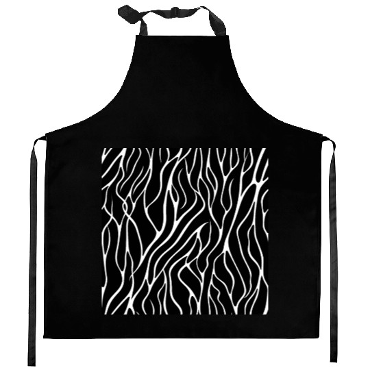Monochrome Elegance: White Abstract Lines on Black Kitchen Aprons