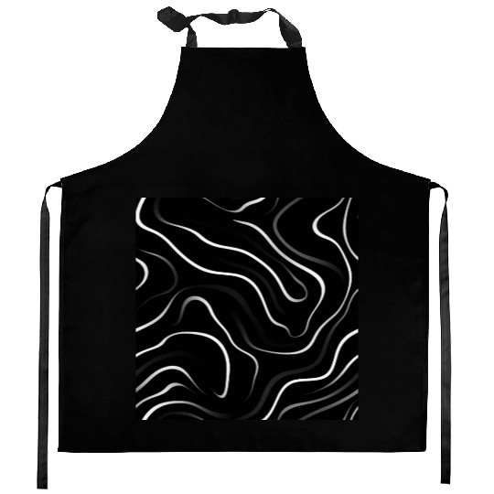 Monochrome Elegance: White Abstract Lines on Black Kitchen Aprons