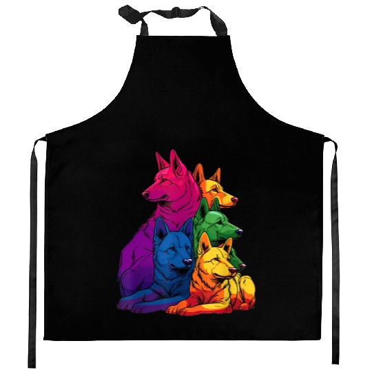 Colorful LGBT Pride German Shepherd Dog Pile Kitchen Aprons