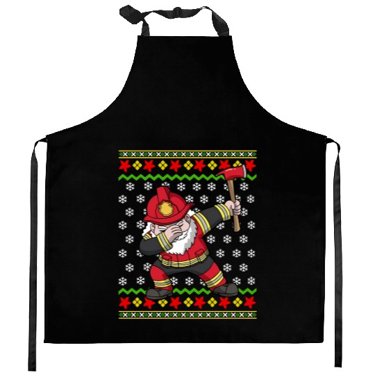 Firefighter Santa Fire Ugly Pattern Kitchen Aprons