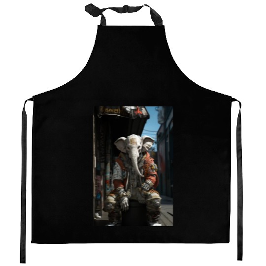 Tattooed Cartoon Elephant - Unique Street Art Kitchen Aprons