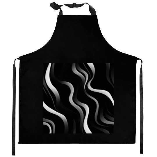 Monochrome Elegance: White Abstract Lines on Black Kitchen Aprons