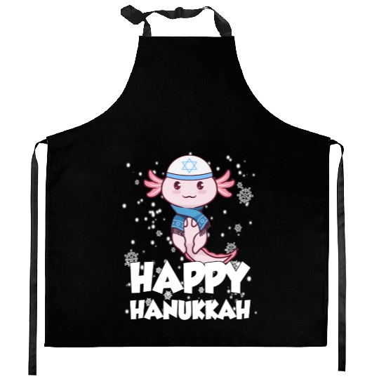 Happy Hanukkah Axolotl Kawaii Cute Axolotl Lover Kitchen Aprons