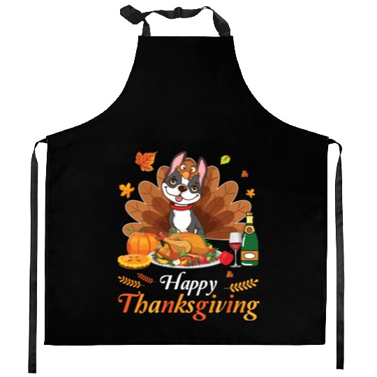Boston Terrier Turkey Costume Wine Pie Pumpkin Kitchen Aprons