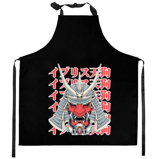 Mecha samurai tengumask Kitchen Aprons