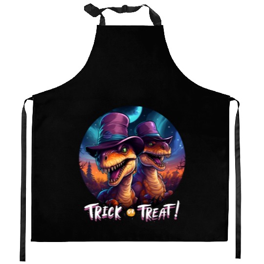 Halloween Dinosaur Velociraptor Trick or Treat Kitchen Aprons