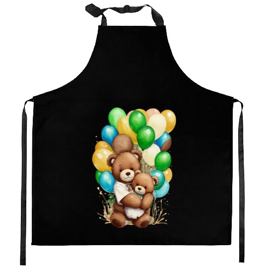 Bear water color and his balloon Kitchen Aprons