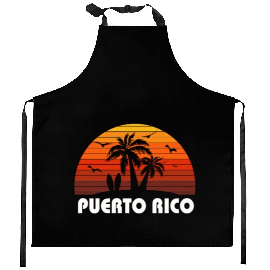 Retro Puerto Rico Sunset Cool Vintage Vacation Kitchen Aprons
