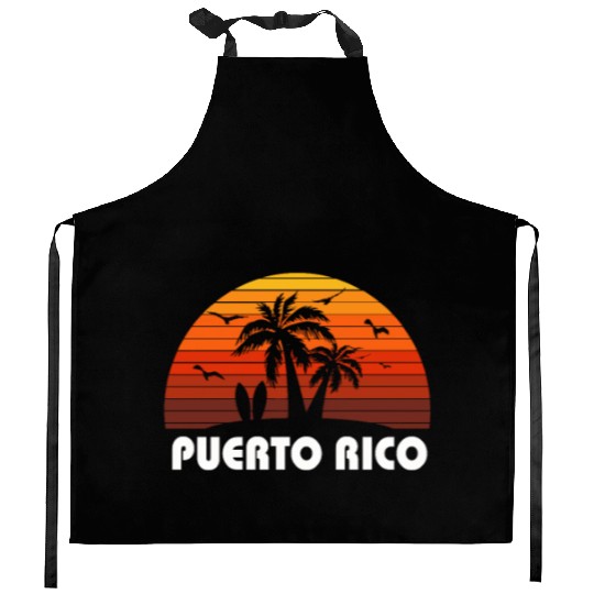 Retro Puerto Rico Sunset Cool Vintage Vacation Kitchen Aprons