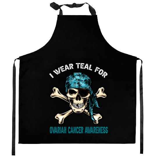 I Wear Teal For Ovarian Cancer Awreness Pirate Kitchen Aprons