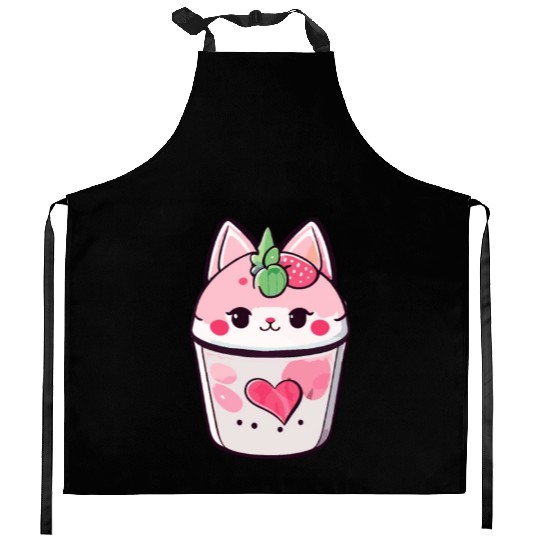 Cat Strawberry Milk Shake Kawaii Kitchen Aprons