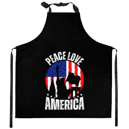 "Peace Love America Labor Day Kitchen Aprons - Celebrate