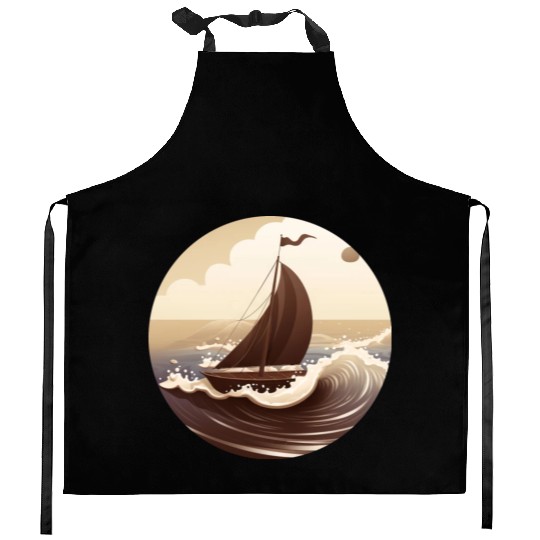 Chocolate Sailboat at Sunset Kitchen Aprons