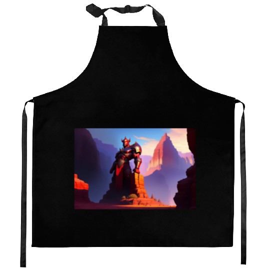 Khorne statue in the depths of the grand canyon Kitchen Aprons