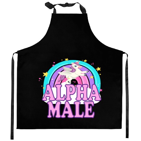 Ironic Alpha Male Unicorn Rainbow Funny Kitchen Aprons