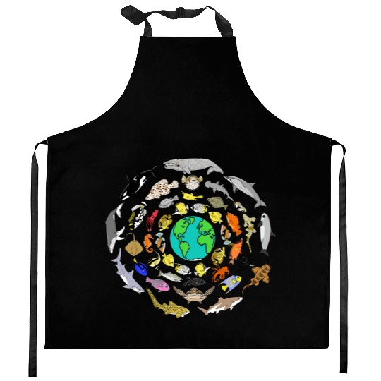 World Oceans Day Sea Life Kitchen Aprons