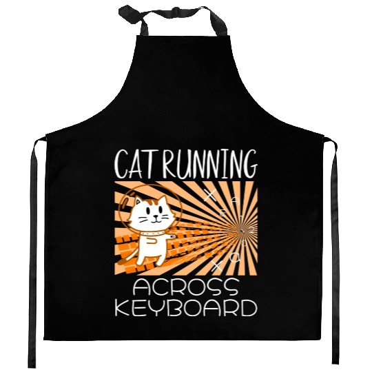 Cat Running Keyboard Across The Space Cat Riding Kitchen Aprons