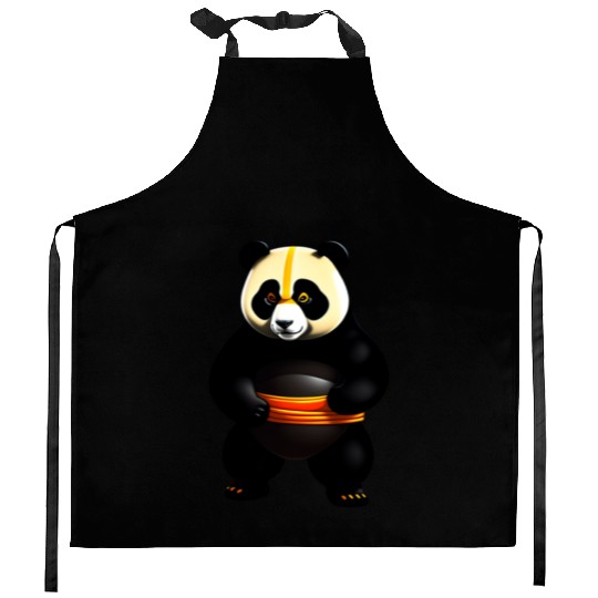 Cartoon panda ninja design Kitchen Aprons