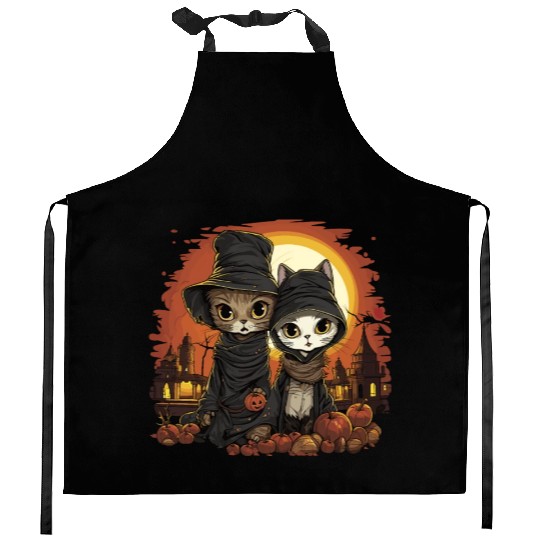 Cute Kittens Trick or Treating - Happy Halloween! Kitchen Aprons
