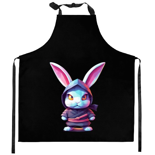 Fierce Elegance: Pastel Rabbit Ninja Unleashed Kitchen Aprons